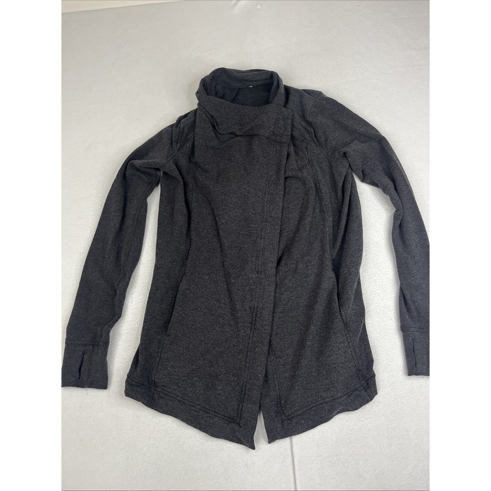Lululemon Coast Wrap Heathered Mod Black Gray Sz 4 Drape Cardigan Jacket